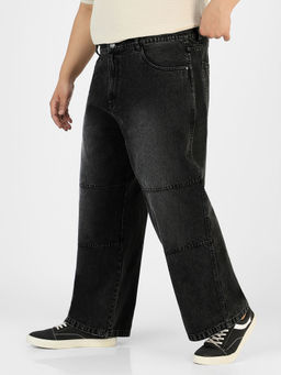 Urbano Plus - Mens Black Loose Baggy Fit Cut And Sew Panelled Jeans Non-Stretchable