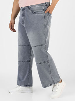 Urbano Plus - Mens Grey Loose Baggy Fit Cut And Sew Panelled Jeans Non-Stretchable