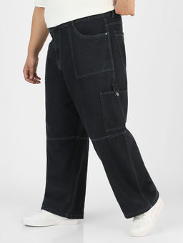 Urbano Plus - Mens Dark Grey Loose Baggy Fit Washed Cargo Jeans With 6 Pockets Non-Stretchable