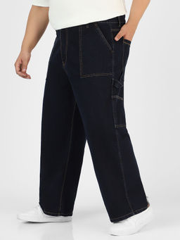 Urbano Plus - Mens Dark Blue Loose Fit Cargo Carpenter Jeans With 6 Pockets Non-Stretchable