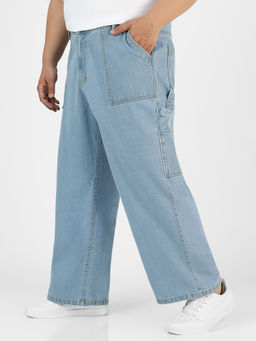 Urbano Plus - Mens Ice Blue Loose Fit Cargo Carpenter Jeans With 6 Pockets Non-Stretchable