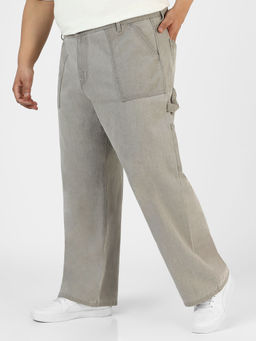 Urbano Plus - Mens Ice Grey Loose Fit Cargo Carpenter Jeans With 6 Pockets Non-Stretchable