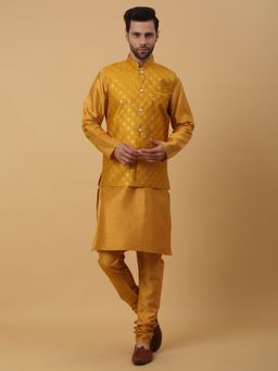 Kraft India - Men Mustard Kurta & Churidar with Embroidered Mustard Nehru Jacket (Set of 3)