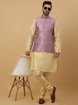 Kraft India - Men Beige Kurta & Churidar with Mauve Nehru Jacket (Set of 3)