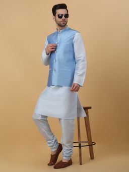 Kraft India - Men Sky Blue Kurta & Churidar with Sky Blue Nehru Jacket (Set of 3)