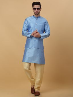 Kraft India - Men Sky Blue Kurta & Churidar with Sky Blue Nehru Jacket (Set of 3)