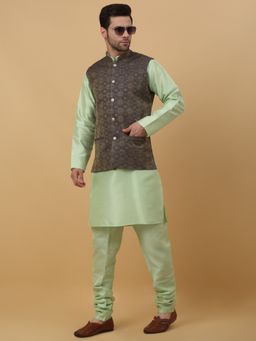Kraft India - Men Sea Green Kurta & Churidar with Jacquard Blue Nehru Jacket (Set of 3)