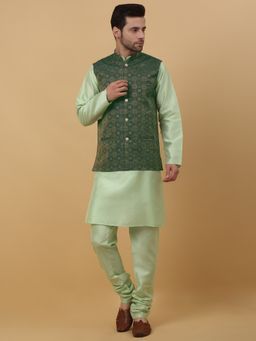Kraft India - Men Sea Green Kurta & Churidar with Jacquard Green Nehru Jacket (Set of 3)