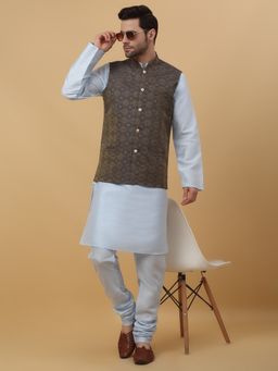Kraft India - Men Sky Blue Kurta & Churidar with Jacquard Blue Nehru Jacket (Set of 3)
