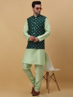 Kraft India - Men Green Kurta & Churidar with Jacquard Green Nehru Jacket (Set of 3)