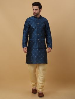 Kraft India - Men Sequenced Blue Kurta & Churidar with Blue Nehru Jacket (Set of 3)