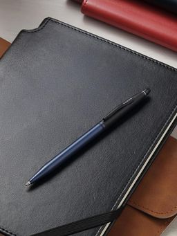 Cross - Click Tuxedo Satin Metallic Blue Ballpoint Pen With Sleek Blue Finish & Black Trim