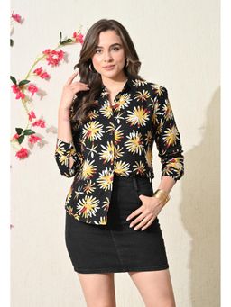 TBOJ - Women Black and Orange Viscose Rayon Shirt