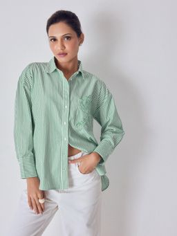 The Label Life - Green Striped Embroidered Shirt