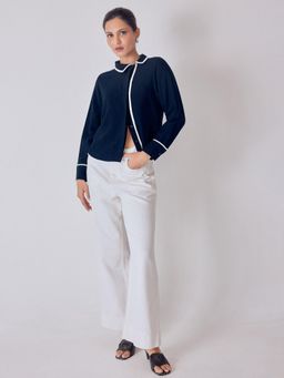 The Label Life - Navy Blue Asymmetric Piping Detail Top