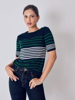 The Label Life - Navy Blue Stripe Detail Top