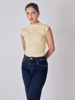 The Label Life - Butter Yellow Side Ruched Top