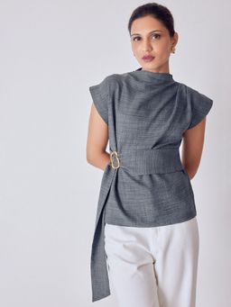 The Label Life - Slate Grey Buckled Wrap Top