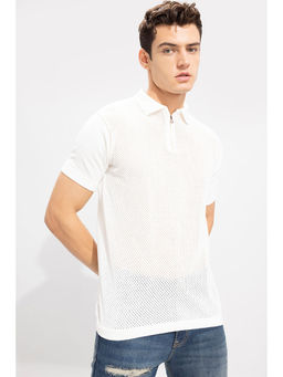 Snitch - Mesh Knit White Polo T-Shirt