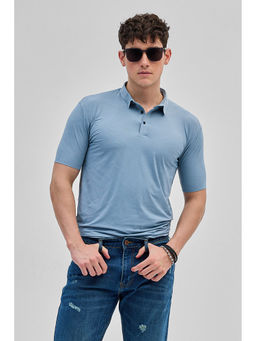 Snitch - Blue Textured Stitchless Polo T-Shirt