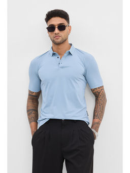 Snitch - Light Blue Self-Design Stitchless Polo T-Shirt