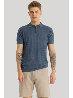 Snitch - Ascent Stone Blue Knitted Polo T-Shirt