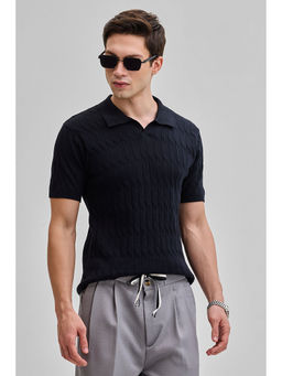 Snitch - Black Knitted Polo T-Shirt