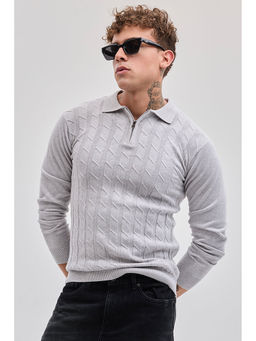 Snitch - Light Grey Zipper Knitted Polo T-Shirt