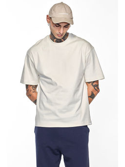 Snitch - Core Lab Cream Solid Oversized Fit T-Shirt