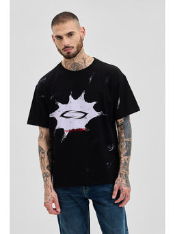 Snitch - Black Graphic Oversized Fit T-Shirt