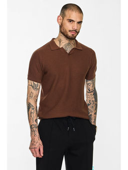 Snitch - Core Lab Brown Self-Design Polo T-Shirt