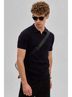 Snitch - Black Knitted Polo T-Shirt