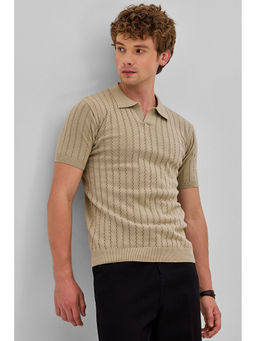 Snitch - Beige Knitted Polo T-Shirt