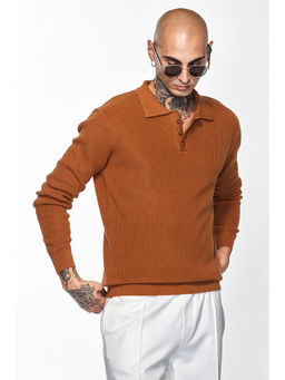 Snitch - Core Lab Brown Self Design Polo T-Shirt