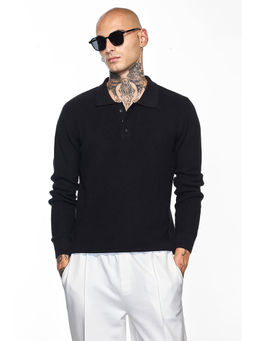 Snitch - Core Lab Black Self Design Polo T-Shirt