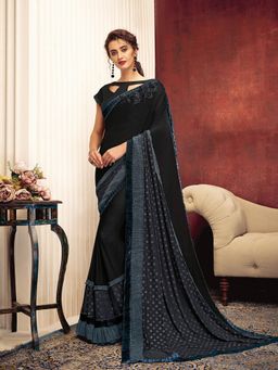 Odette - Black Fancy Lycra Designer Saree with Unstitched Blouse