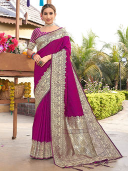Sangam Prints - Purple Paithani Silk Woven Work Traditional Tassle Saree with Unstitched Blouse
