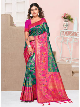 Sangam Prints - Green Paithani Silk Woven Work Traditional Tassle Saree with Unstitched Blouse