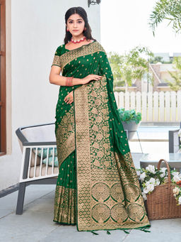 Sangam Prints - Green PAITHANI SILK Woven Work Traditional Tassels Saree with Unstitched Blouse