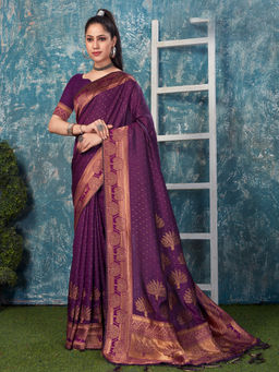 Sangam Prints - Maroon Cotton Woven Work Traditional Tassle Saree with Unstitched Blouse