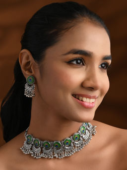 I Jewels - Silver Oxidized Traditional Afghani Choker Set