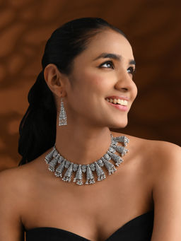I Jewels - Ethnic Stylish Silver Oxidised Ghungroo Choker Necklace Jewellery Set