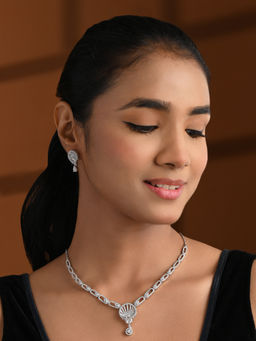 I Jewels - Sliver-Plated Cubic Zirconia and American Diamond Jewellery Set for Women