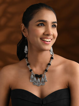 I Jewels - Silver Plated Oxidised Jewellery Set for Women