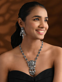 I Jewels - Silver Plated Oxidised Jewellery Set for Women