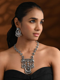I Jewels - Silver Plated Oxidised Jewellery Set for Women