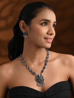I Jewels - Silver Plated Antique Oxidised Jewellery Set for Women