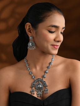 I Jewels - Silver Plated Oxidised Jewellery Set for Women