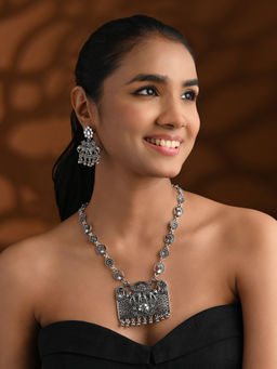 I Jewels - Silver Plated Oxidised Jewellery Set for Women