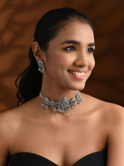 I Jewels - Silver Plated Oxidised Jewellery Set for Women